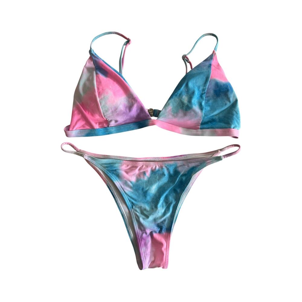 SHEIN Pink Blue Tie Dye Triangle Bikini Set | Size Large - Picture 2 of 5